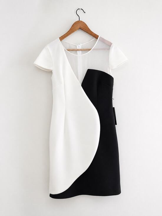 Sachin + Babi Dresses & Skirts - NWT Sachin & Babi Black White Colorblock  Dress Mesh Cap Sleeve Cocktail Women